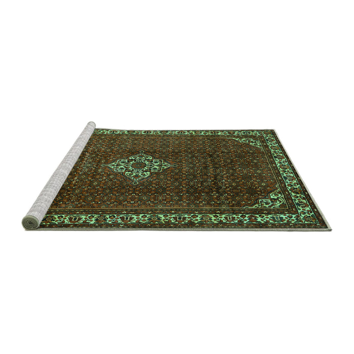 Sideview of Machine Washable Persian Turquoise Traditional Area Rugs, wshtr1391turq