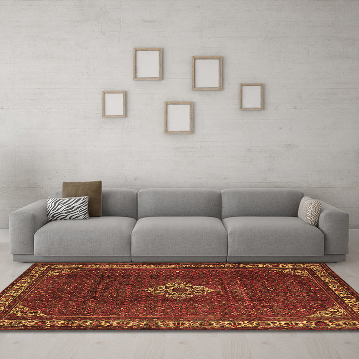 Machine Washable Persian Brown Traditional Rug in a Living Room,, wshtr1391brn