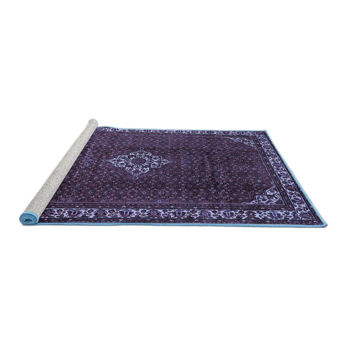 Sideview of Machine Washable Persian Blue Traditional Rug, wshtr1391blu