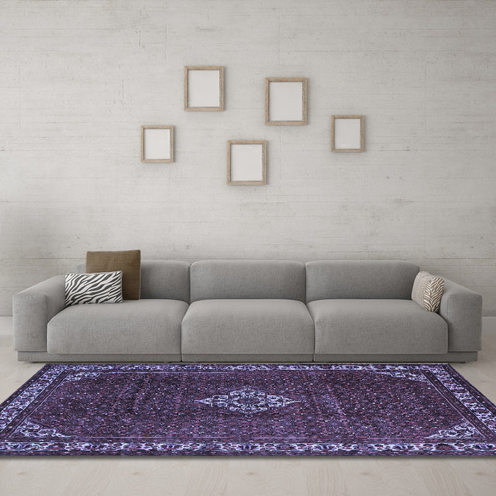 Machine Washable Persian Blue Traditional Rug in a Living Room, wshtr1391blu