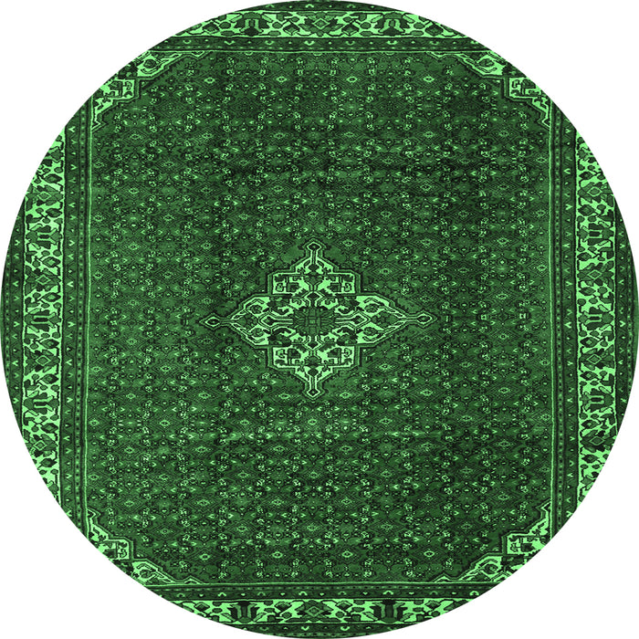 Round Machine Washable Persian Emerald Green Traditional Area Rugs, wshtr1391emgrn