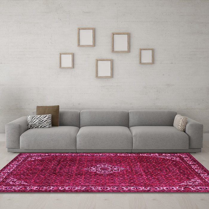 Machine Washable Persian Pink Traditional Rug in a Living Room, wshtr1391pnk