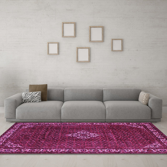 Machine Washable Persian Purple Traditional Area Rugs in a Living Room, wshtr1391pur