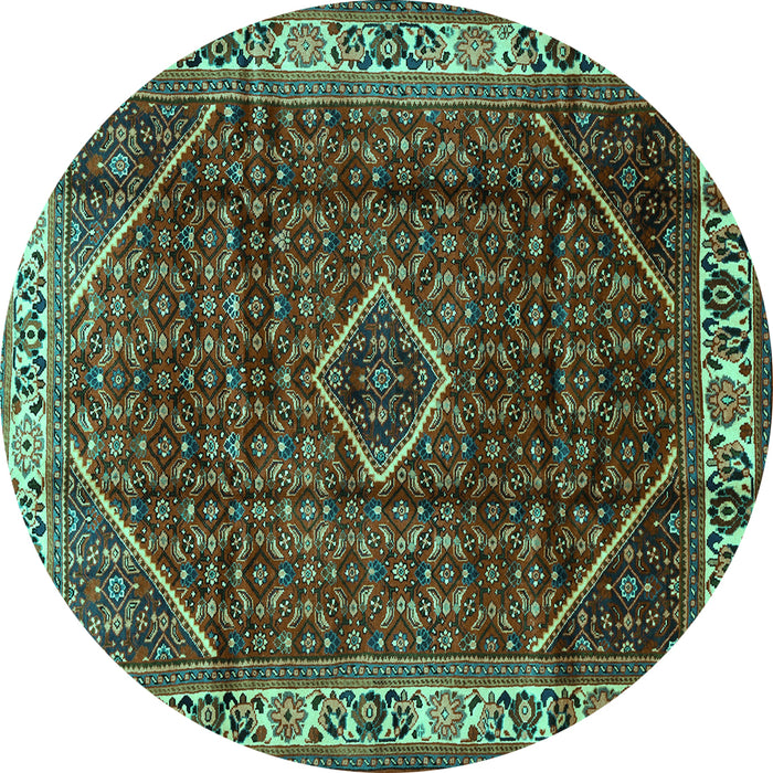 Round Machine Washable Persian Turquoise Traditional Area Rugs, wshtr1392turq