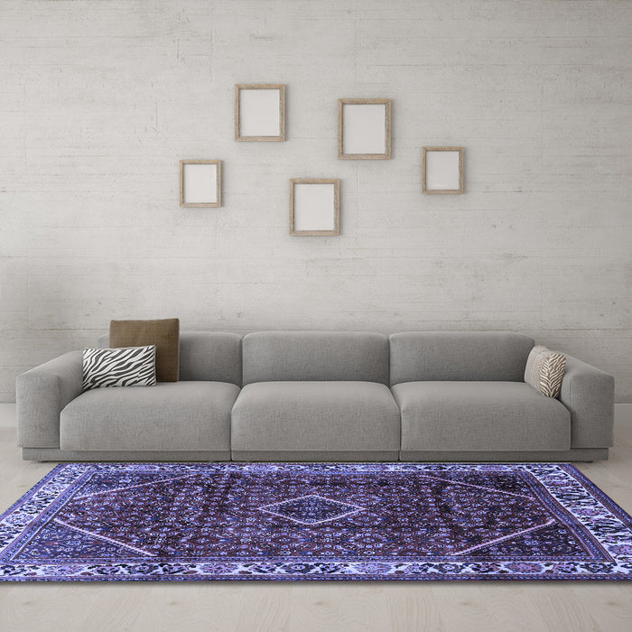 Machine Washable Persian Blue Traditional Rug in a Living Room, wshtr1392blu