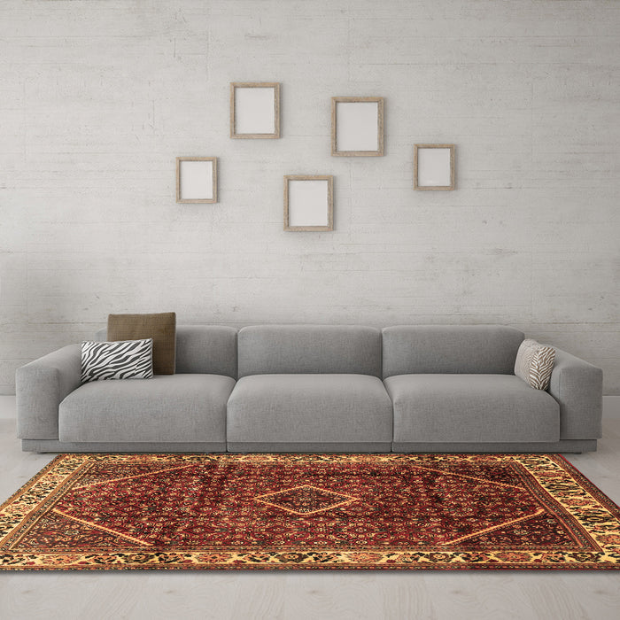 Machine Washable Persian Brown Traditional Rug in a Living Room,, wshtr1392brn