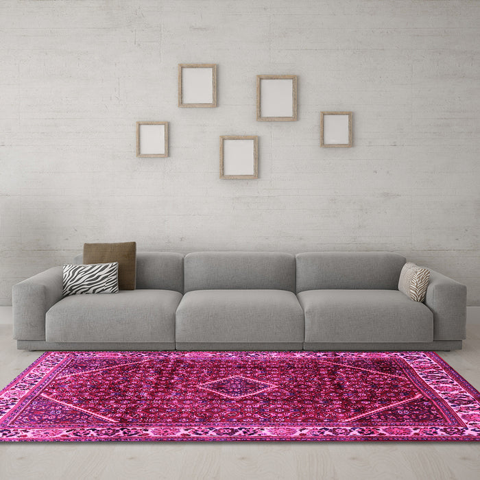 Machine Washable Persian Pink Traditional Rug in a Living Room, wshtr1392pnk
