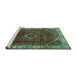 Sideview of Machine Washable Persian Turquoise Traditional Area Rugs, wshtr1392turq