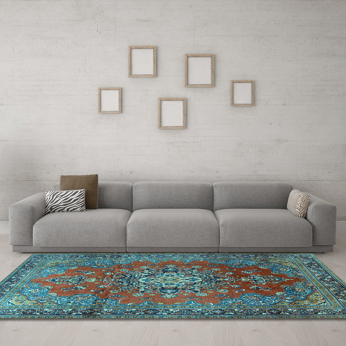 Machine Washable Persian Light Blue Traditional Rug in a Living Room, wshtr1393lblu