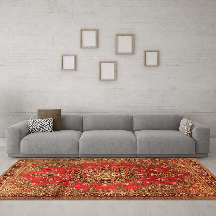 Machine Washable Persian Orange Traditional Area Rugs in a Living Room, wshtr1393org
