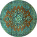 Round Machine Washable Persian Turquoise Traditional Area Rugs, wshtr1393turq