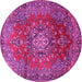 Round Machine Washable Persian Pink Traditional Rug, wshtr1393pnk