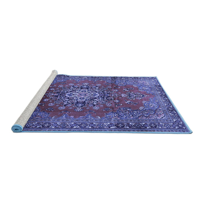 Sideview of Machine Washable Persian Blue Traditional Rug, wshtr1393blu