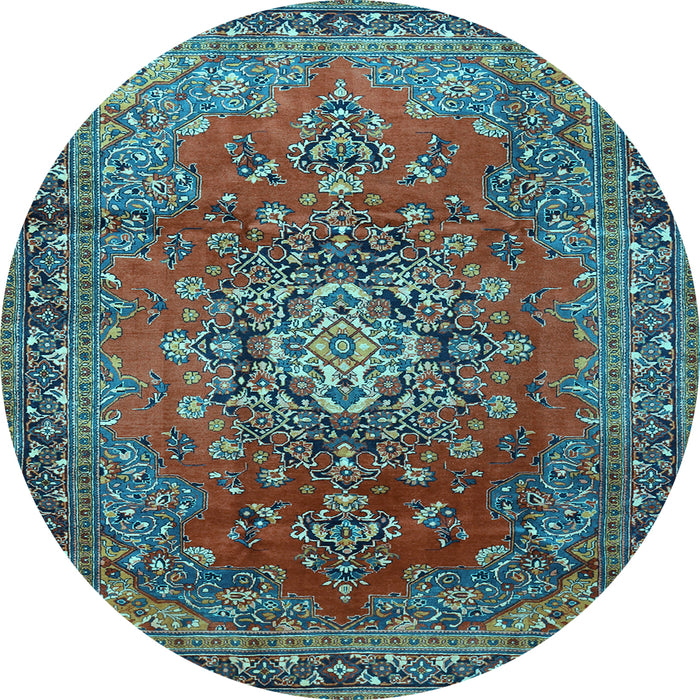 Round Machine Washable Persian Light Blue Traditional Rug, wshtr1393lblu
