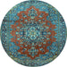 Round Machine Washable Persian Light Blue Traditional Rug, wshtr1393lblu