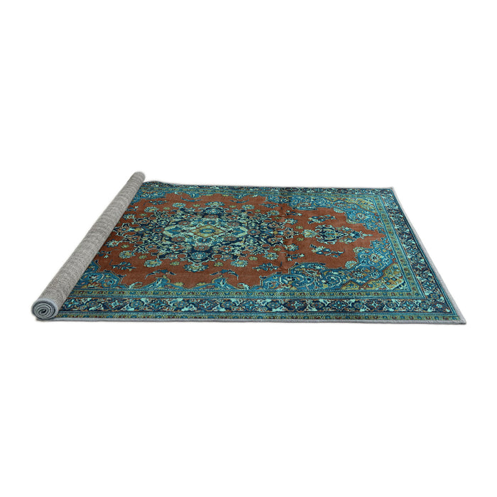 Sideview of Machine Washable Persian Light Blue Traditional Rug, wshtr1393lblu