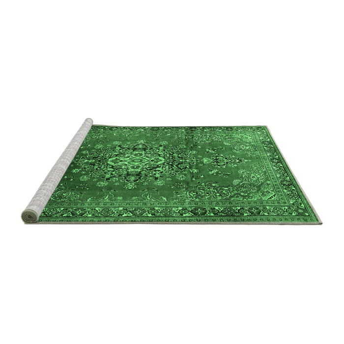 Sideview of Machine Washable Persian Emerald Green Traditional Area Rugs, wshtr1393emgrn