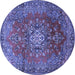 Round Machine Washable Persian Blue Traditional Rug, wshtr1393blu