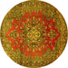 Round Machine Washable Persian Yellow Traditional Rug, wshtr1393yw