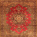 Round Machine Washable Persian Orange Traditional Area Rugs, wshtr1393org