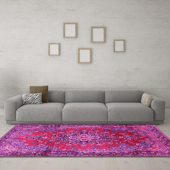 Machine Washable Persian Pink Traditional Rug in a Living Room, wshtr1393pnk