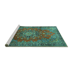 Sideview of Machine Washable Persian Turquoise Traditional Area Rugs, wshtr1393turq