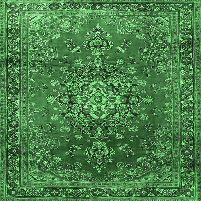 Square Machine Washable Persian Emerald Green Traditional Area Rugs, wshtr1393emgrn