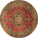 Round Machine Washable Persian Brown Traditional Rug, wshtr1393brn