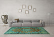 Machine Washable Persian Turquoise Traditional Area Rugs in a Living Room,, wshtr1393turq