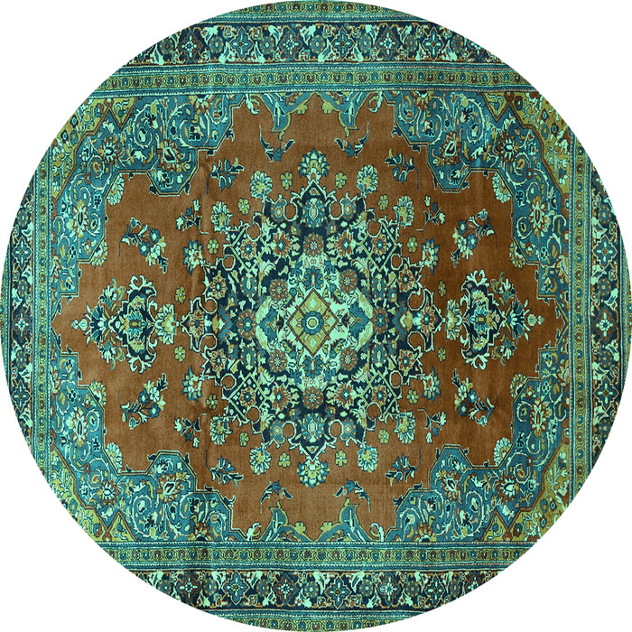 Round Persian Turquoise Traditional Rug, tr1393turq