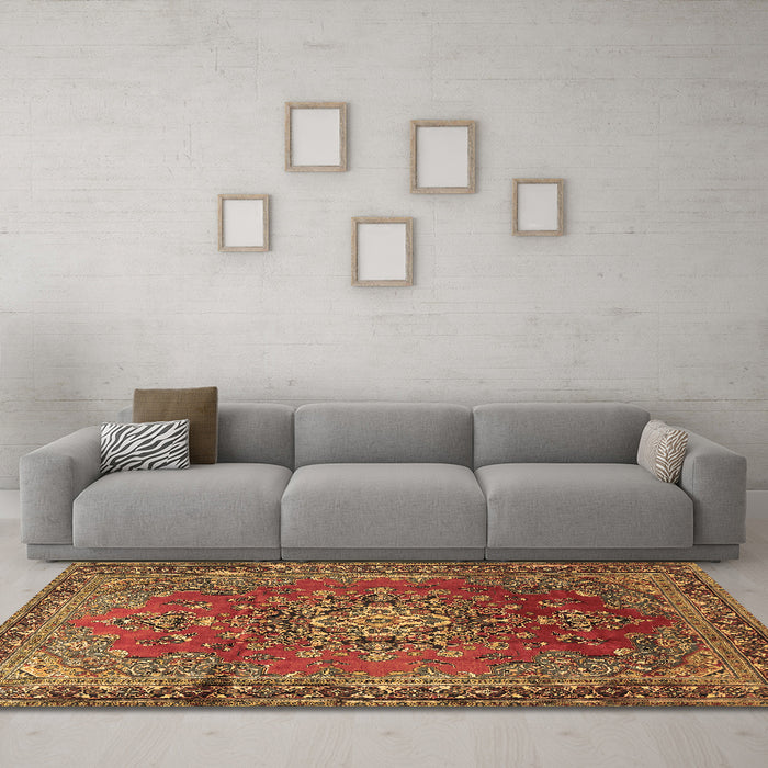 Machine Washable Persian Brown Traditional Rug in a Living Room,, wshtr1393brn