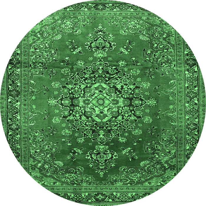 Round Machine Washable Persian Emerald Green Traditional Area Rugs, wshtr1393emgrn
