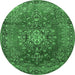 Round Machine Washable Persian Emerald Green Traditional Area Rugs, wshtr1393emgrn