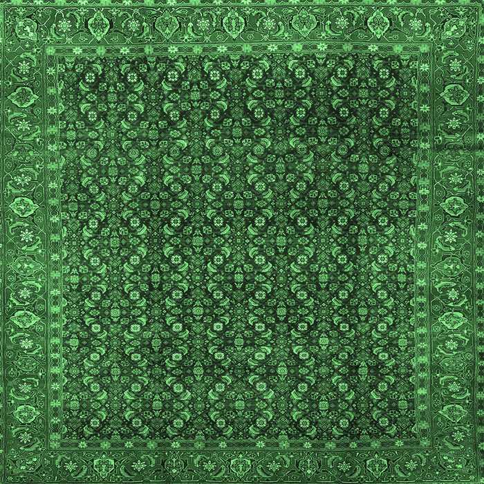 Square Machine Washable Persian Emerald Green Traditional Area Rugs, wshtr1394emgrn