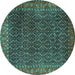 Round Machine Washable Persian Turquoise Traditional Area Rugs, wshtr1394turq