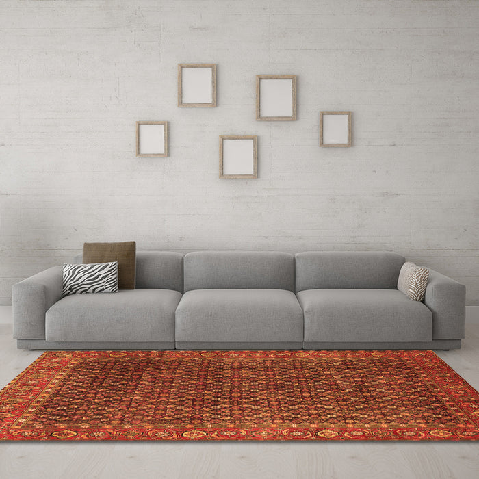 Machine Washable Persian Orange Traditional Area Rugs in a Living Room, wshtr1394org