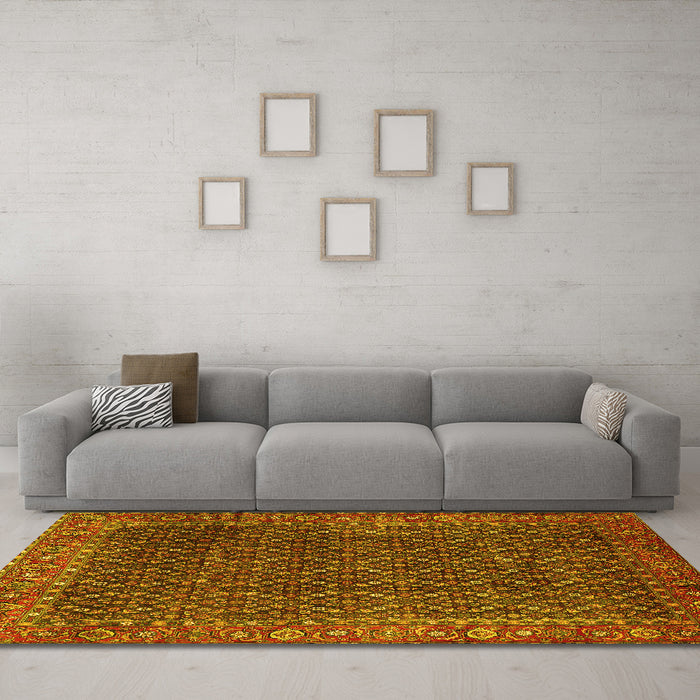 Machine Washable Persian Yellow Traditional Rug in a Living Room, wshtr1394yw