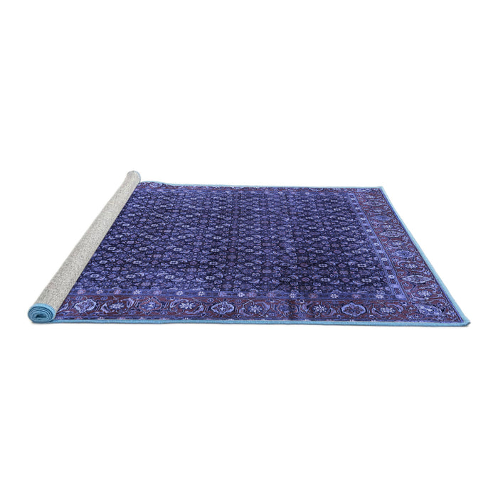 Sideview of Machine Washable Persian Blue Traditional Rug, wshtr1394blu