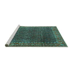 Sideview of Machine Washable Persian Turquoise Traditional Area Rugs, wshtr1394turq