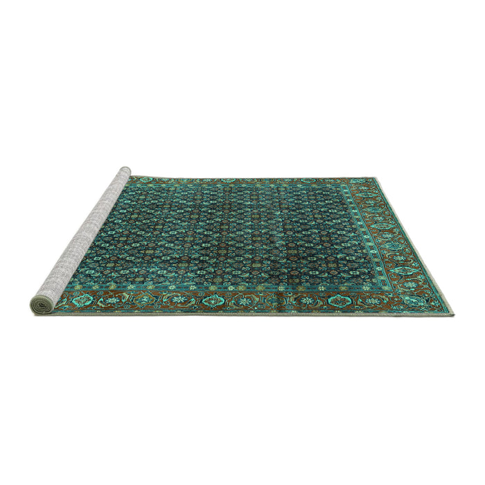 Sideview of Machine Washable Persian Turquoise Traditional Area Rugs, wshtr1394turq