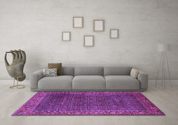 Machine Washable Persian Purple Traditional Area Rugs in a Living Room, wshtr1394pur