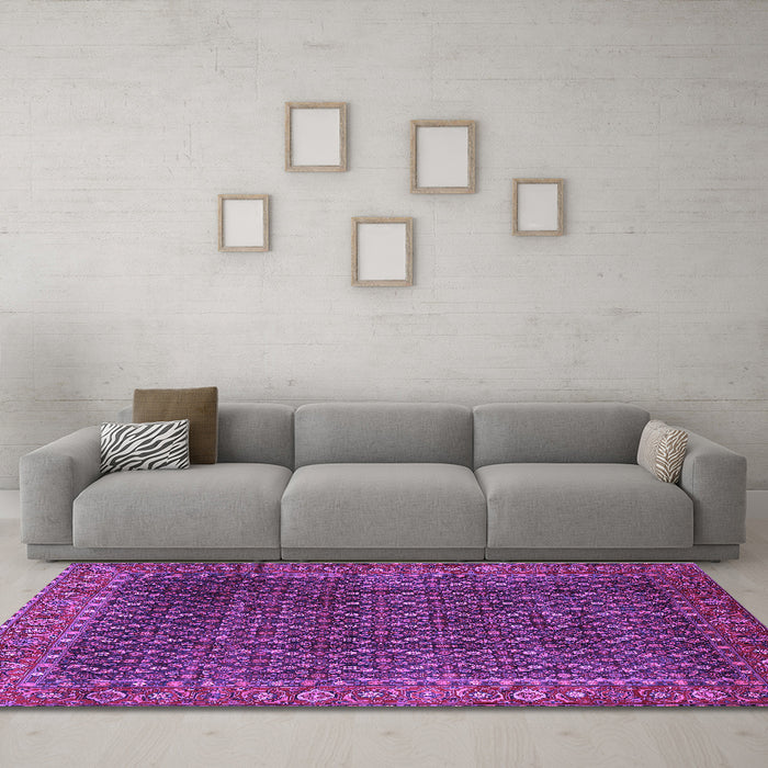 Machine Washable Persian Purple Traditional Area Rugs in a Living Room, wshtr1394pur