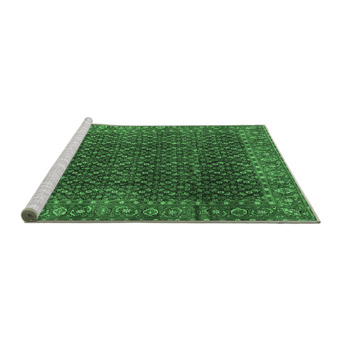 Sideview of Machine Washable Persian Emerald Green Traditional Area Rugs, wshtr1394emgrn