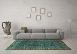 Machine Washable Persian Turquoise Traditional Area Rugs in a Living Room,, wshtr1394turq