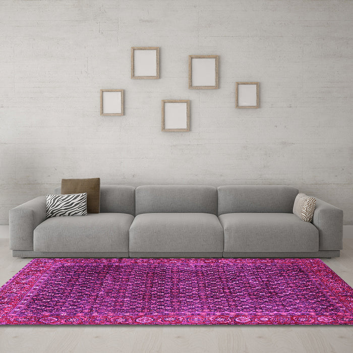 Machine Washable Persian Pink Traditional Rug in a Living Room, wshtr1394pnk
