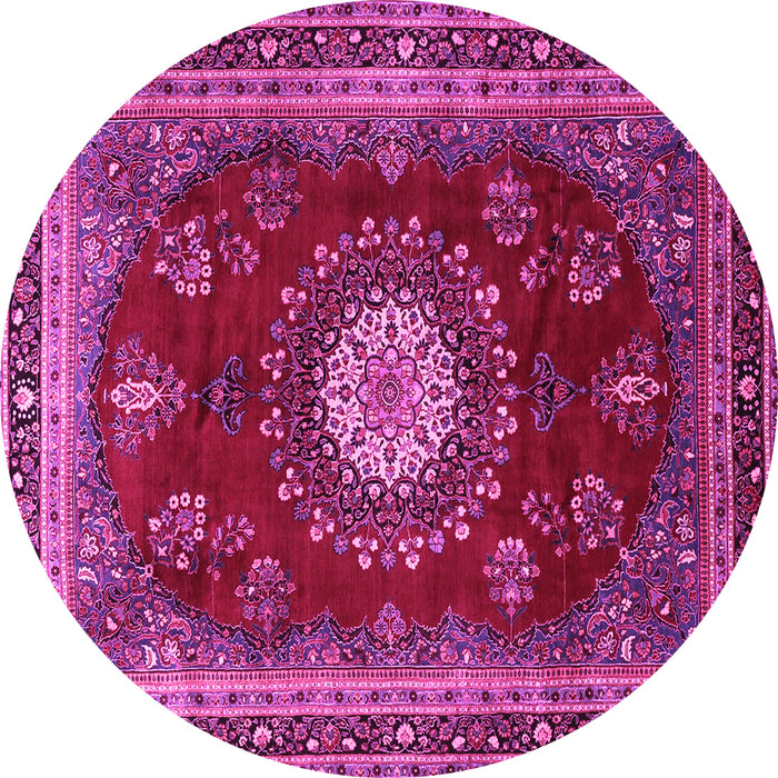 Round Machine Washable Persian Pink Traditional Rug, wshtr1395pnk