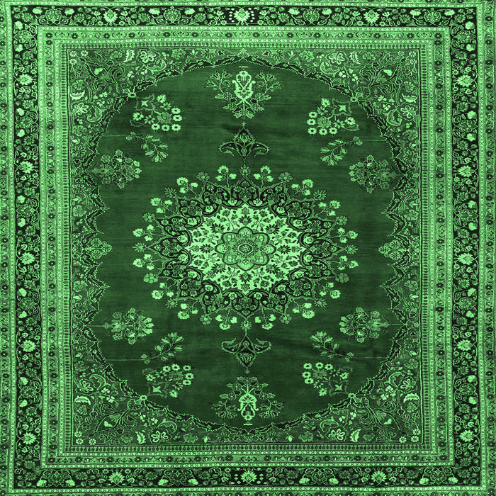 Square Machine Washable Persian Emerald Green Traditional Area Rugs, wshtr1395emgrn
