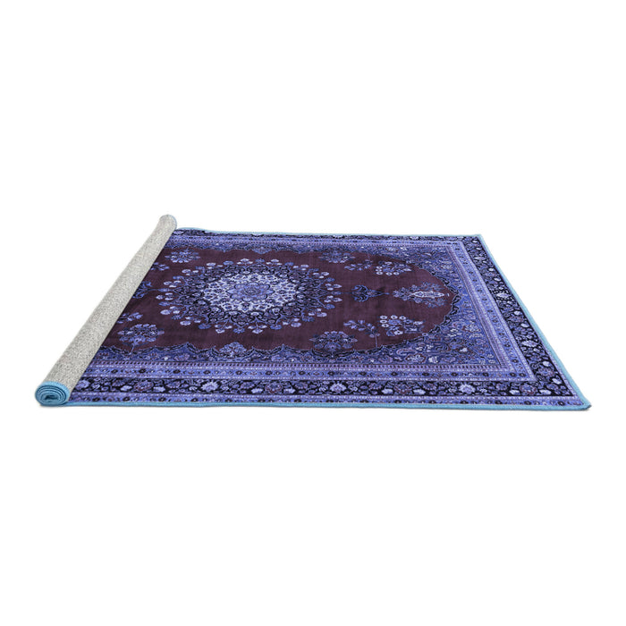 Sideview of Machine Washable Persian Blue Traditional Rug, wshtr1395blu