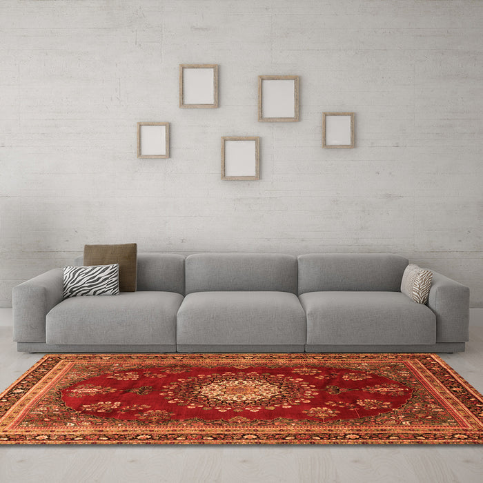 Machine Washable Persian Orange Traditional Area Rugs in a Living Room, wshtr1395org