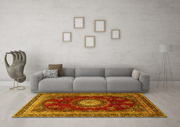 Machine Washable Persian Yellow Traditional Rug in a Living Room, wshtr1395yw
